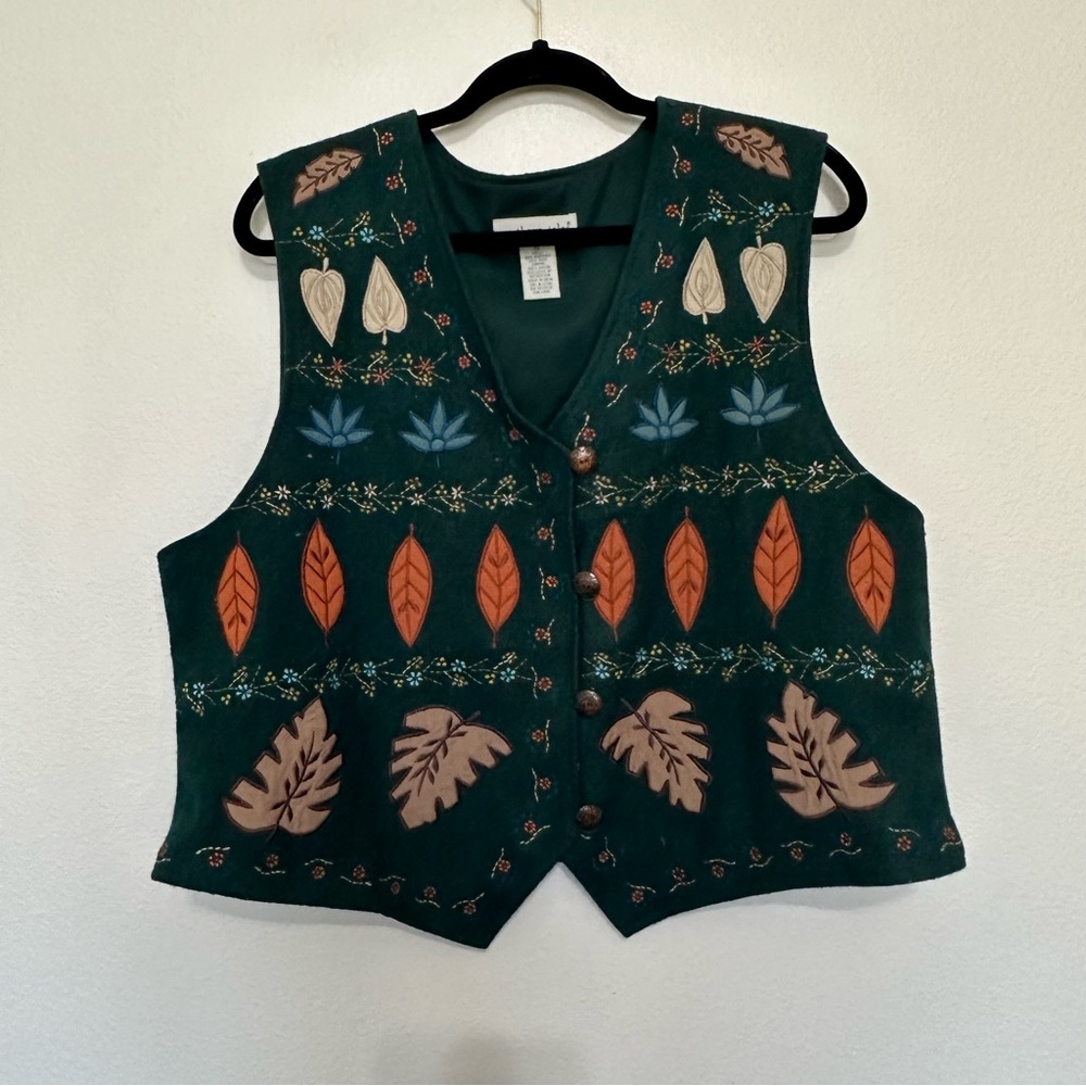 Vintage Northern Isles women’s wool blend leaves fall embroidered vest size XL